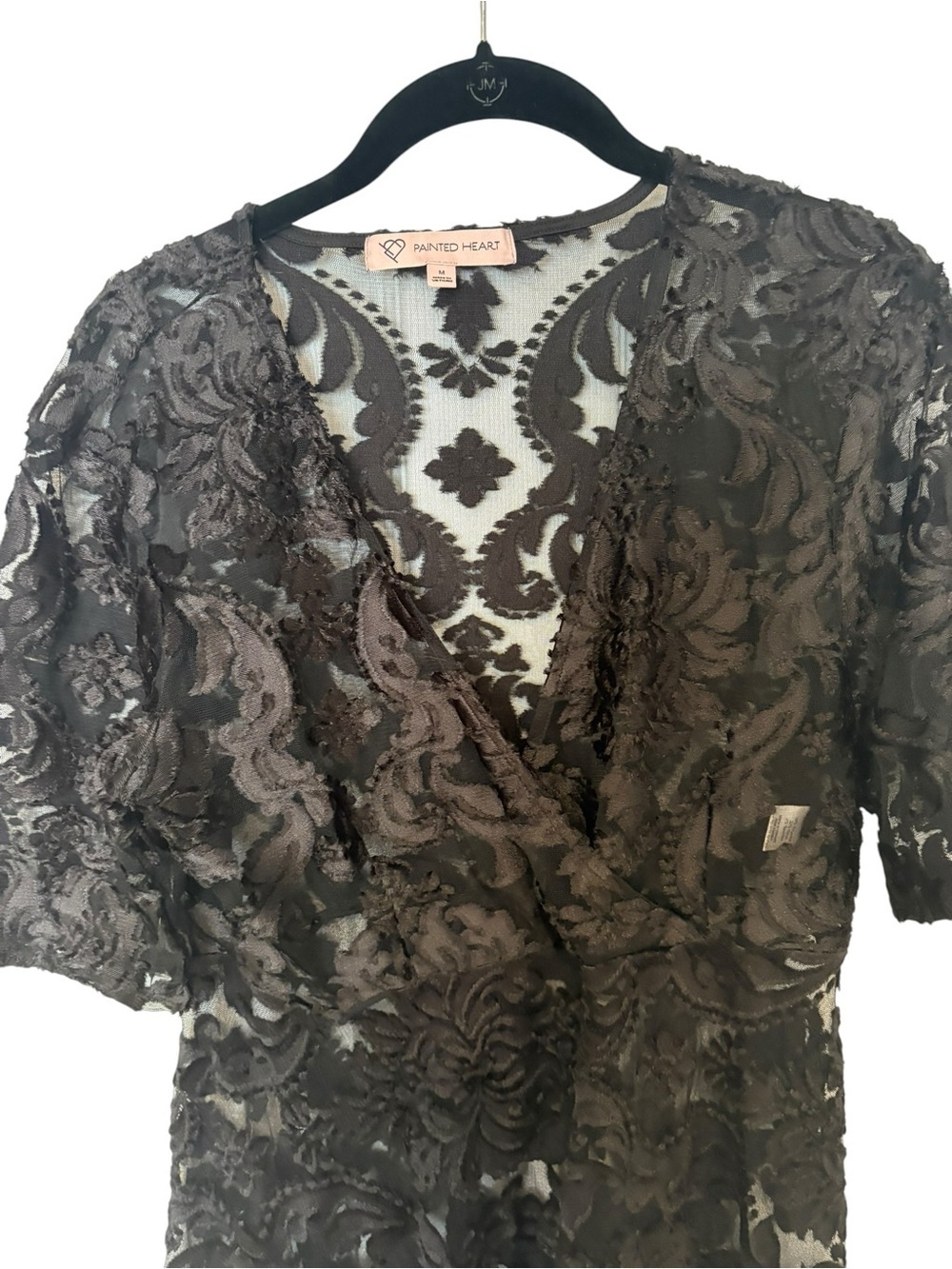 Black Lace Short-Sleeve Intimate Cover-Up - Picture 2 of 4